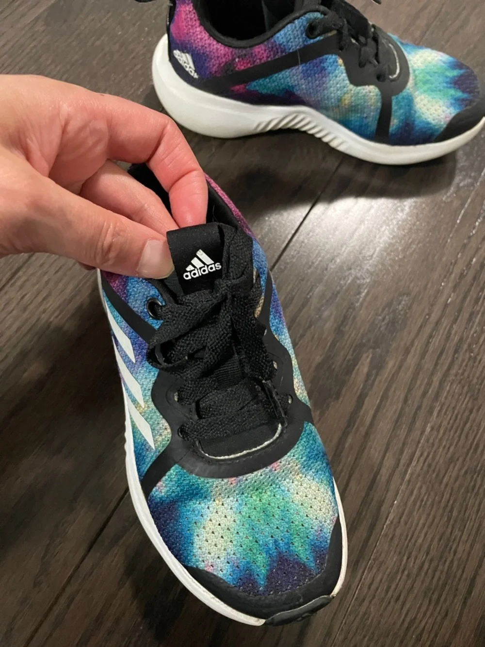 11.5 T Adidas Kids Multicolour Tie-Dye Sneakers with Black and White Accents - Picture 3 of 7